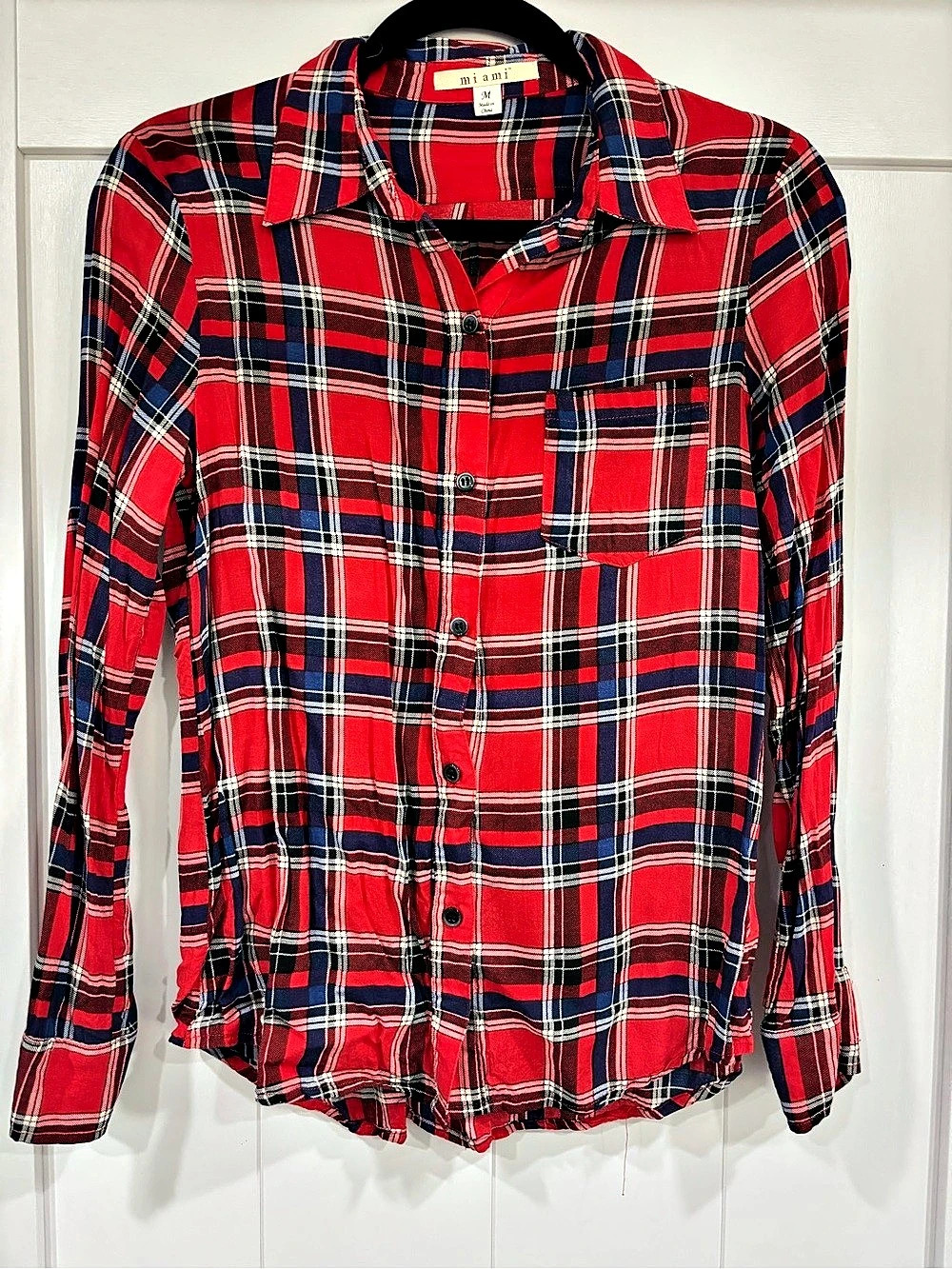 Mi Ami Plaid Button Down Shirt in Red & Blue Size Medium
